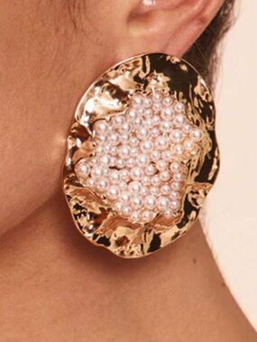 Gold-Tone Clustered Pearl Drop Earrings